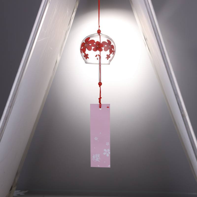 Campanilla de viento de cristal Sakura pintada a mano campanas de estilo japonés decoración para el hogar jardín manualidades para la Oficina Accesorios de colgar