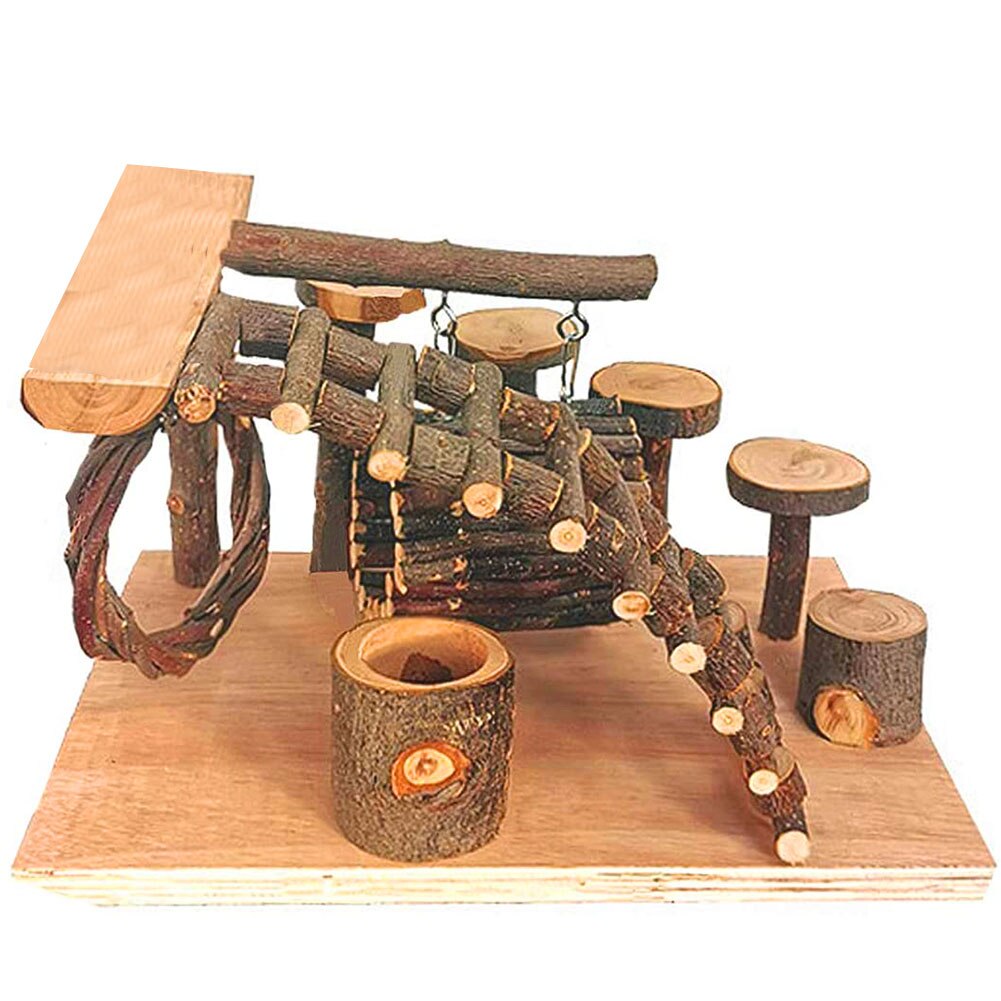 Escalera de madera para patio de juegos de hámster, palos de madera para morder, juego de juguetes para Animal PEQUEÑO, ratón, gerbo