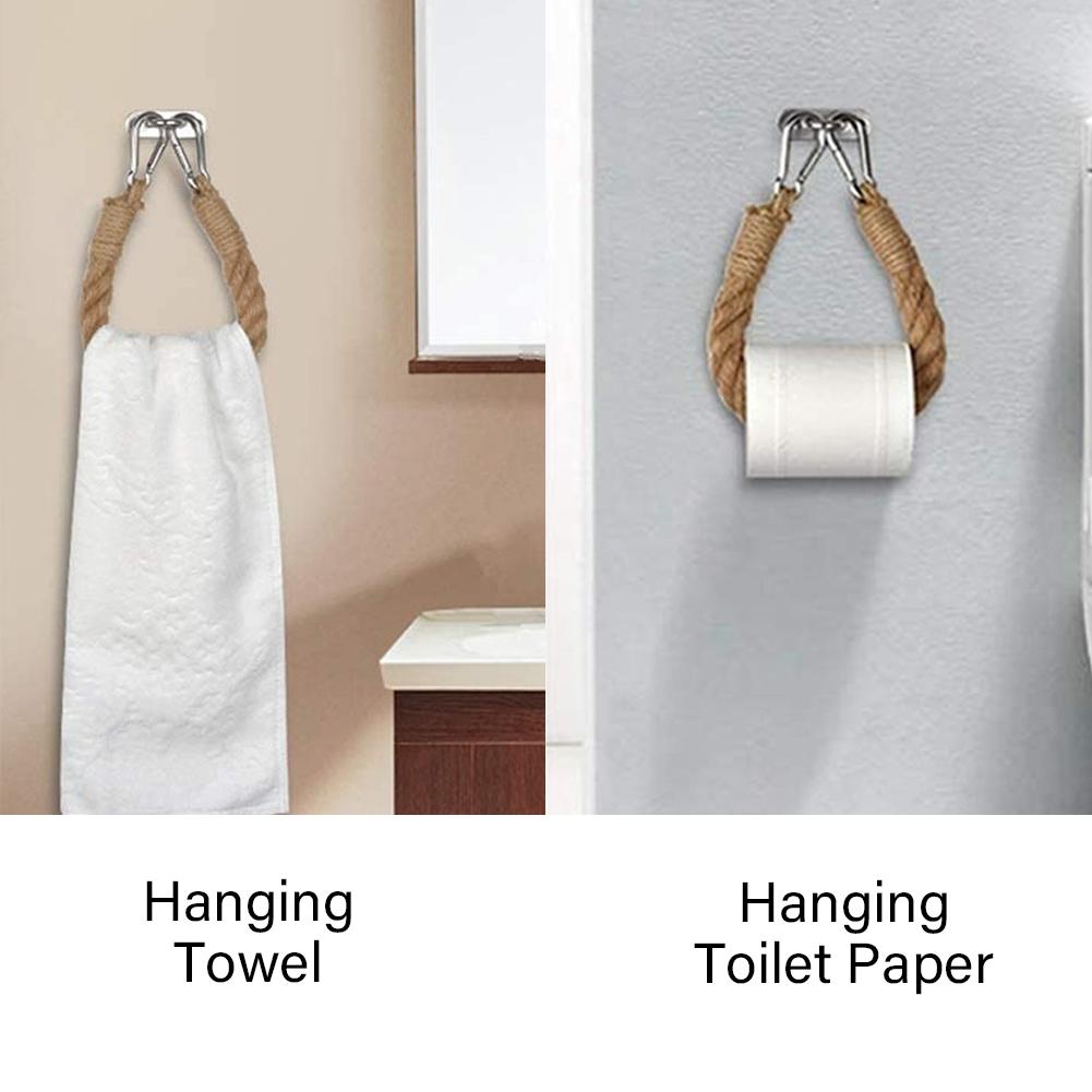 Nautical Toilet Paper Holder Wall-Mounted Rope Paper Boho Style Tissue Roll Storage Holder Hanging Toilet Towel Rack Bathroom