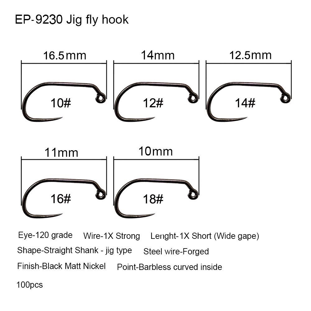 Eupheng 100 Stuks Vliegvissen Haak Weerhaakloze vliegbindset haak Vissen Droge Nimf Shirmp Natte Caddis Fly Hook: 14 / green