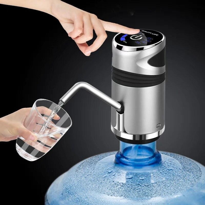 Automatisk elektrisk vanddispenser pumpe gallon flaske drikke switch til vandpumpe enhed dispenser flaske: Sølv