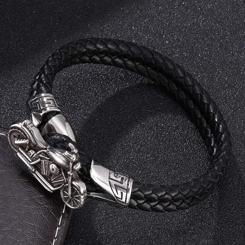 Fashionable and Simple Red Braided Leather Rope Bracelet Black Magnetic Buckle Bracelet for Men: Hot Stamping