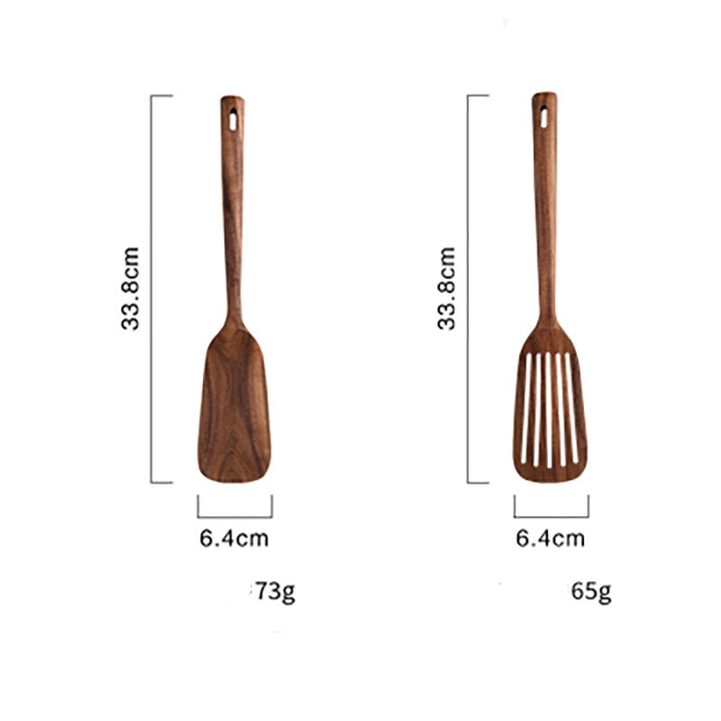 Teak Spatula Long Handle Solid Wood Leaky Spatula Acacia Wood Household Non-stick Frying Pan Spatula Kitchen Tools