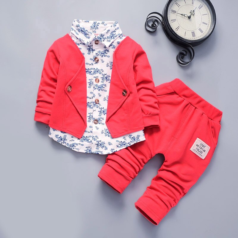 Jongen Set Mode Kids Jongens Bloemen Kleding Sets Jongen Bloemen Trainingspakken Kinderen Casual Suits Herfst Kleding 1 4Y: AH1229red / 4T