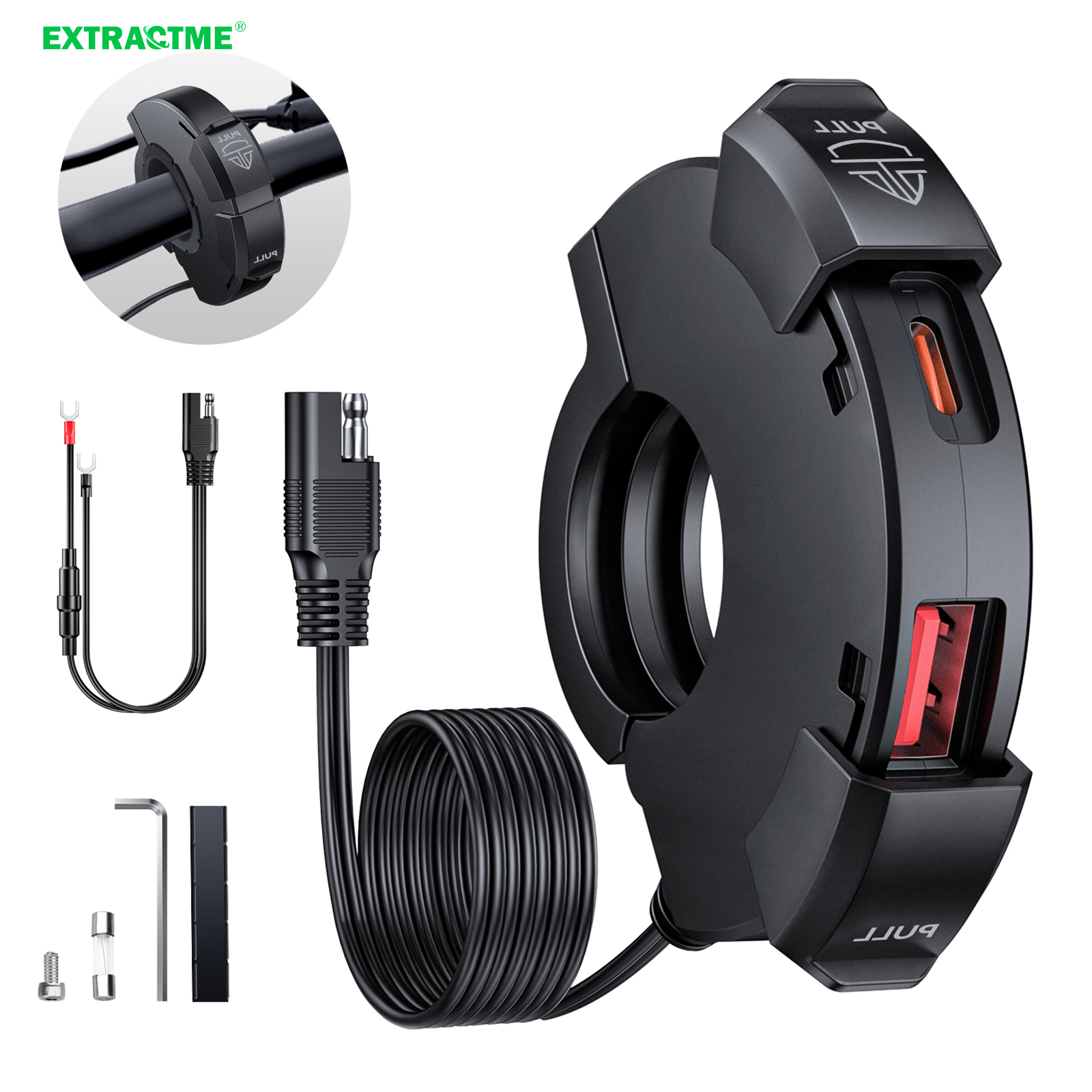 Extractme QC3.0 Carregador USB para motocicleta 30W Carregador rápido USB Carregador de suporte de montagem para guidão à prova d'água para câmera digital de bicicleta