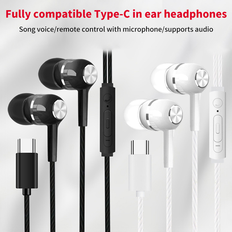 Mobile Phone Wired Headphones In-ear Simple With Mic TYPE-C Silicone Ear Tips Business Wired Headset Heavy Bass Music Earphone