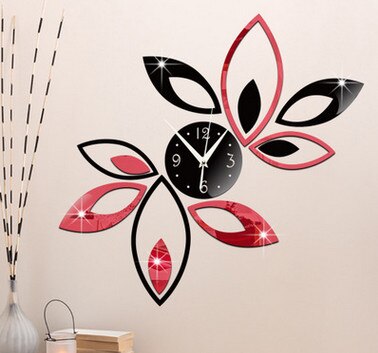 Stue utsmykning 3 d brakett klokke diy veggklokke dobbel farge lotus klokke: Rød