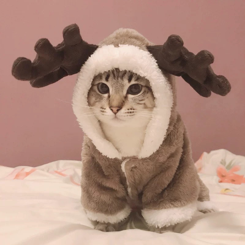 Winter Cat Clothes Christmas Antlers Pet Clothing Warm Fleece Kitten Jumpsuit Cat Coat Jacket Pet Dog Cat Clothes