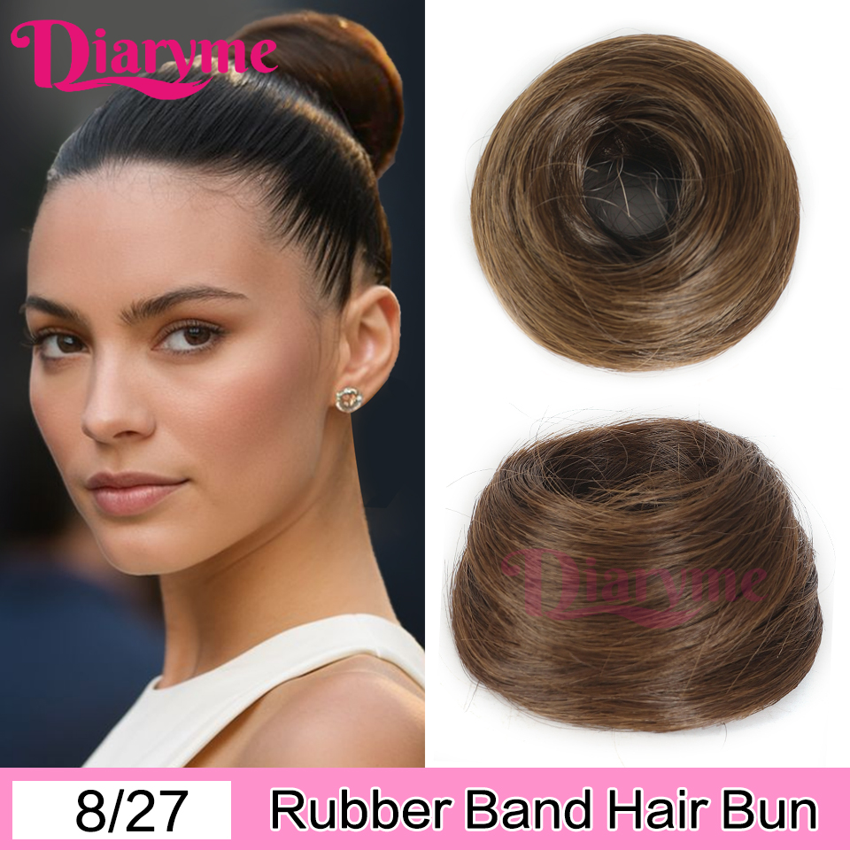 Cabelo sintético coque mulher em linha reta updo laço de cabelo elástico de borracha chignon extensões de cabelo faixas de cabelo natural fo: 4/30HL