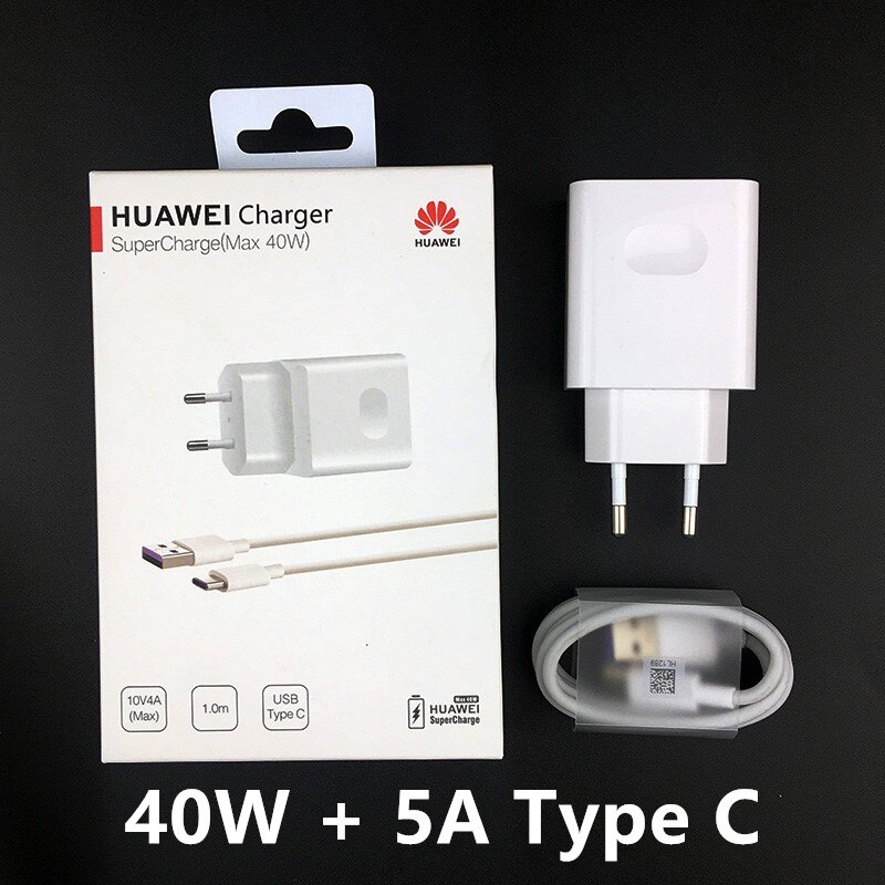 Huawei p40 pro carregador original 40 w adaptador de carga super cabo usb huawei nova 5t 6 7i p20 p30 pro p40 lite mate 20x x xs 30 pro: EU charger set box