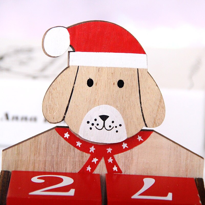 Wood Dog Christmas Advent Countdown Calendar With Painted Blocks Home Ornament Decorations
