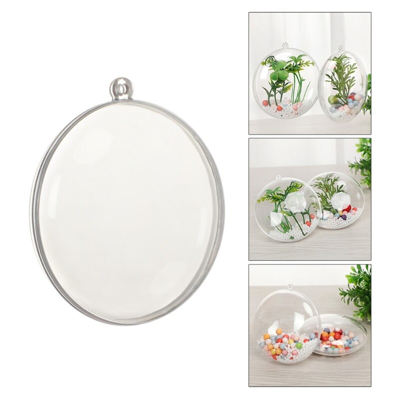 Q9QF 5Pcs Oblate Shape Clear Plastic Ornament 3.5 Inch Christmas Fillable Display Hanging Flat Balls Bauble Box DIY Craft Xmas