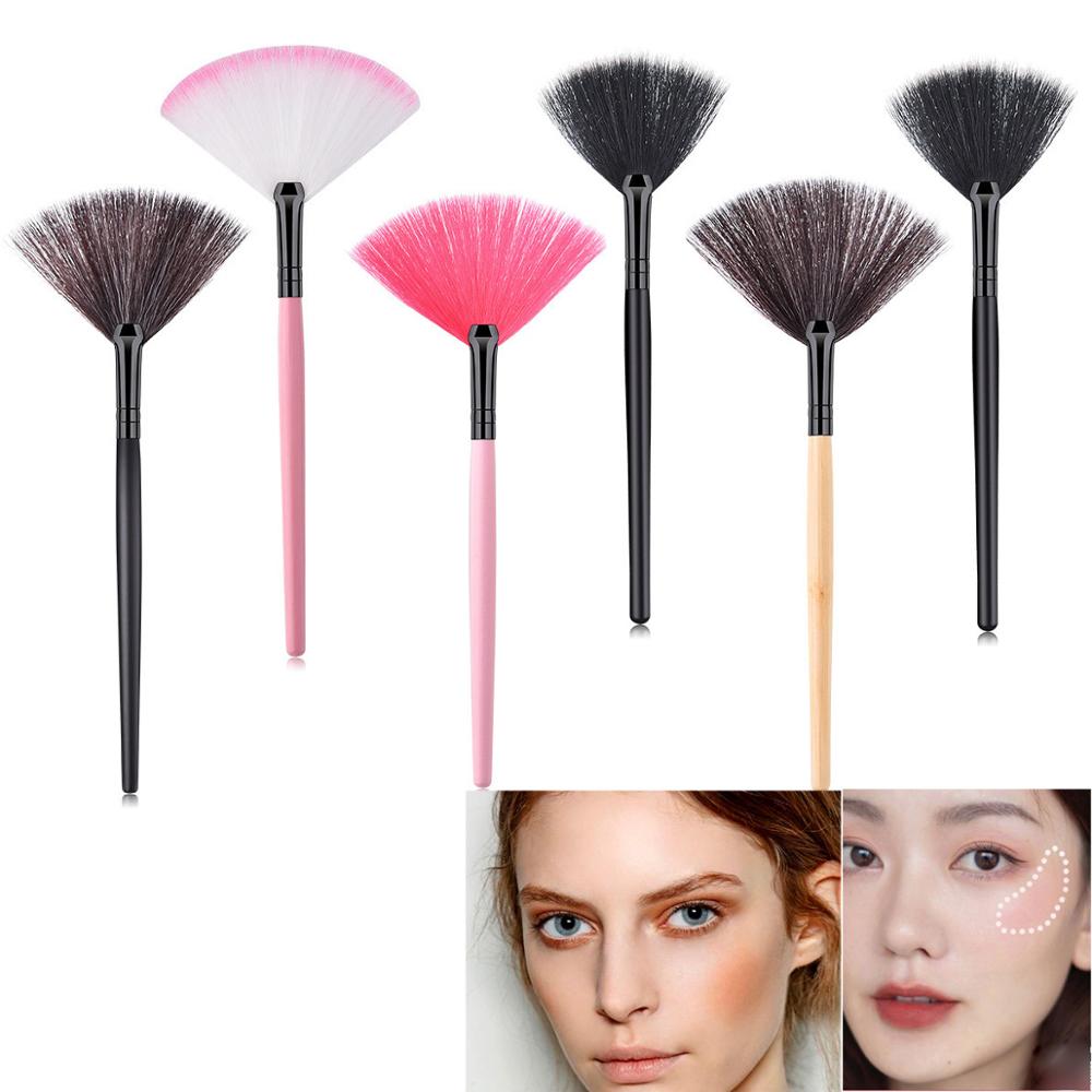 Brochas de maquillaje para cosmética , en forma de ventilador, iluminador, colorete en polvo para rostro, herramientas de maquillaje facial