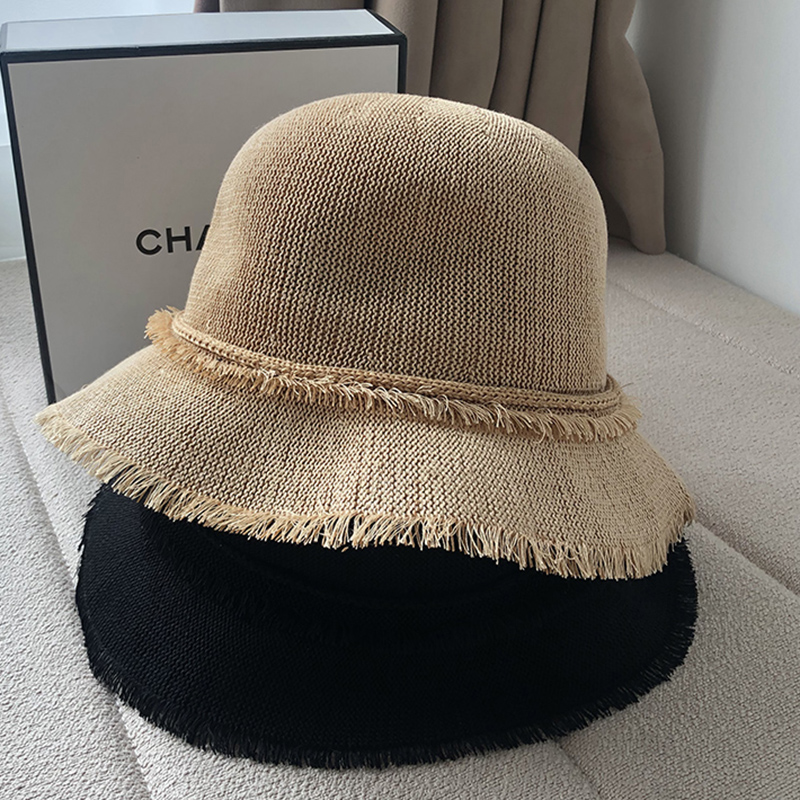 Cappelli a secchiello per donna nappe Cappello da pescatore Vintage ▾ lavorato a maglia sottile Cappellini Panama estivi per donna Cappellino parasole semplice e traspirante