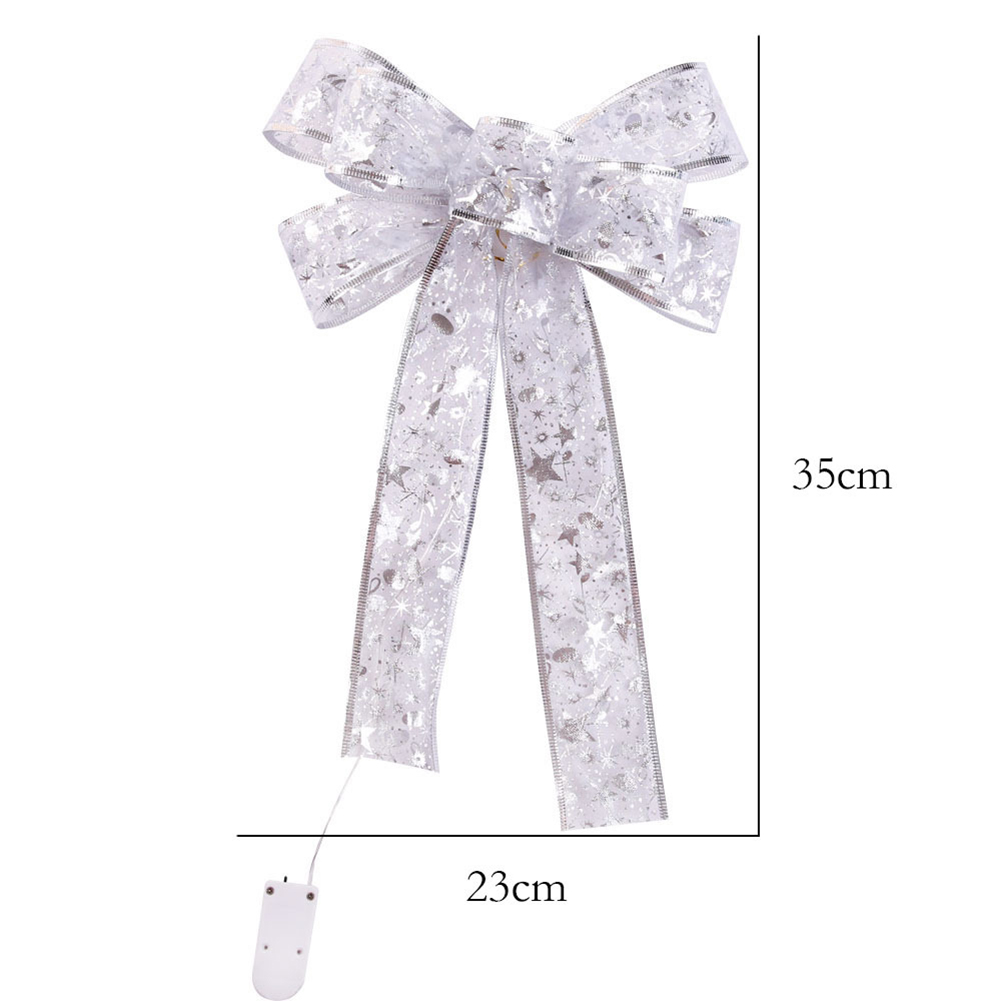 Nœud papillon de noël imprimé brillant avec lumières LED, ornements d&#39;arbre de noël, nœuds de ruban, de noël, décoration nouvel an