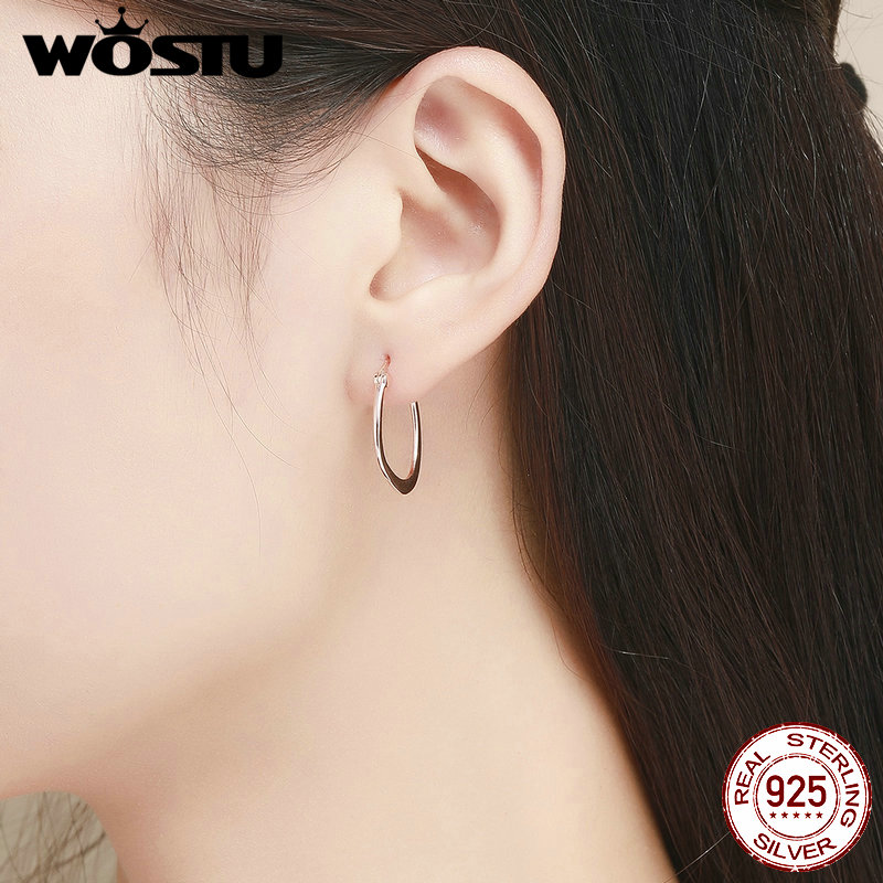 WOSTU 925 argent Sterling Rose or couleur ovale boucles d'oreilles pour les femmes quotidien anniversaire doucement bijoux CQE478