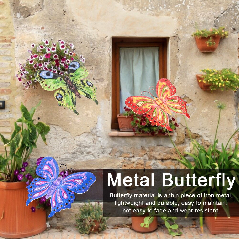 Papillon en métal, 3 pièces, Art mural pour la maison, Sculpture de jardin, décoration suspendue de chambre à coucher, Patio, arrière-cour, intérieur et extérieur artificiel