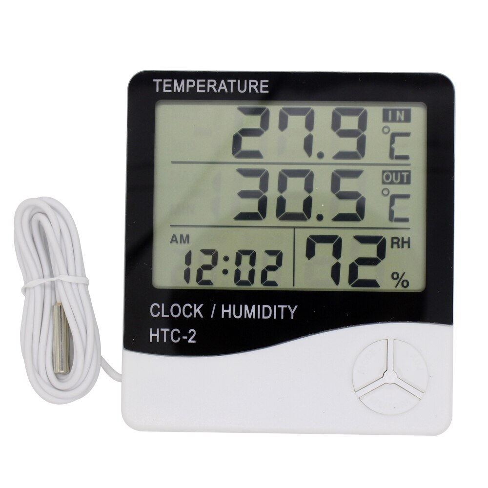 Lcd digital temperaturfugtighedsmåler htc -1 htc -2 indendørs udendørs hygrometer termometer vejrstation med ur: Htc -2