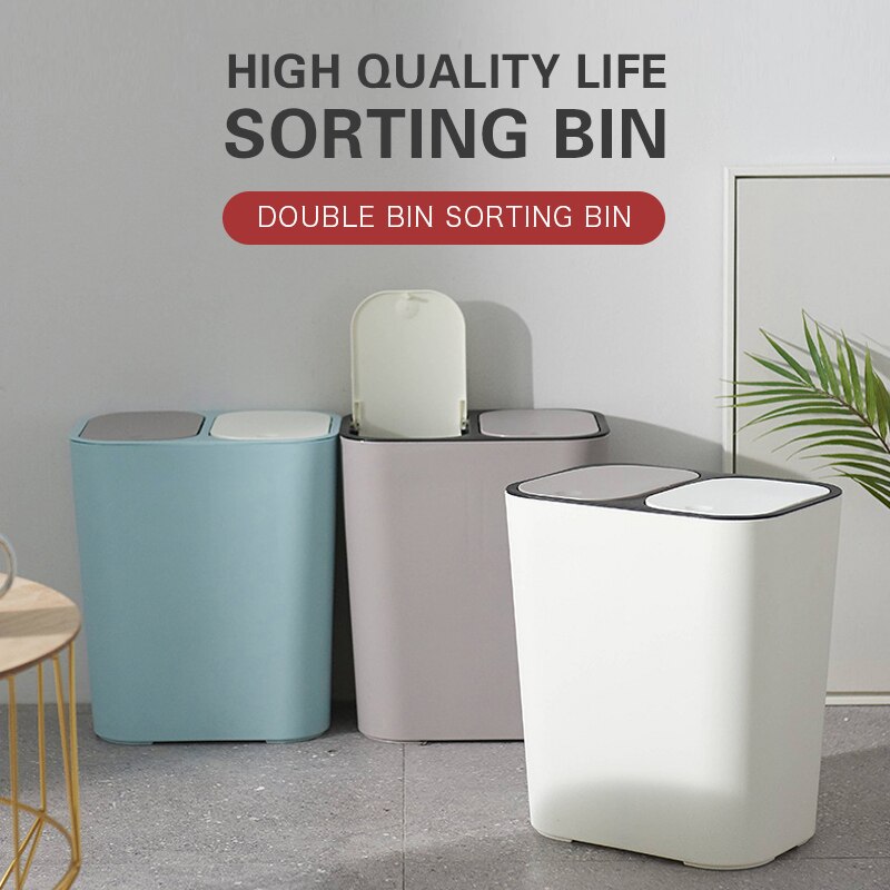 Kitchen Trash Can Double Cover Garbage Can Kitchen Refuse Classification Waste Bin For Bathroom Kitchen Rubbish Collection Box