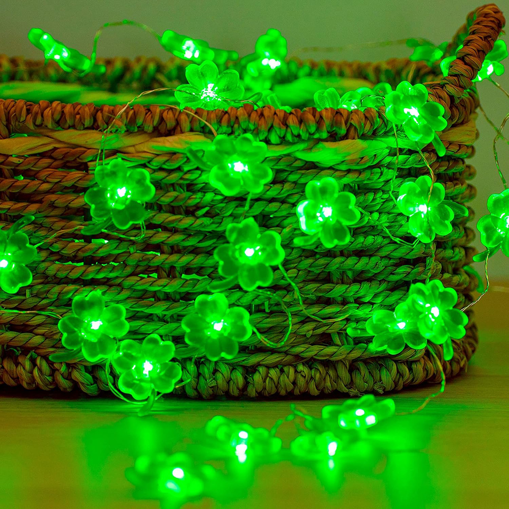 3M LED St Patricks Day Decorations Battery Operated Shamrocks String Lights Lucky Clover Green Fairy Lights DIY Party Ornaments