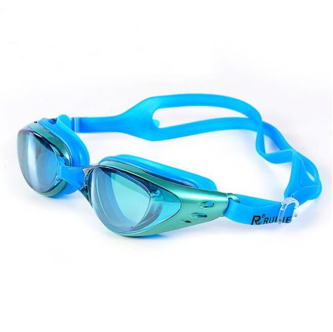 Svømmebriller dykkerbriller anti-tåge pc-linse svømning pool natacion hombre kvinders badetøj kid briller til svømning: Himmelblå