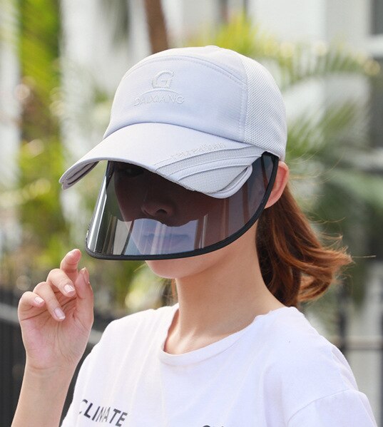 Sun Visors for Women Men Face Cover Protection Sun Shield Visor Hats Adjustable Long Visor Brim Face Shield Anti-Droplet Unisex: Gray Black