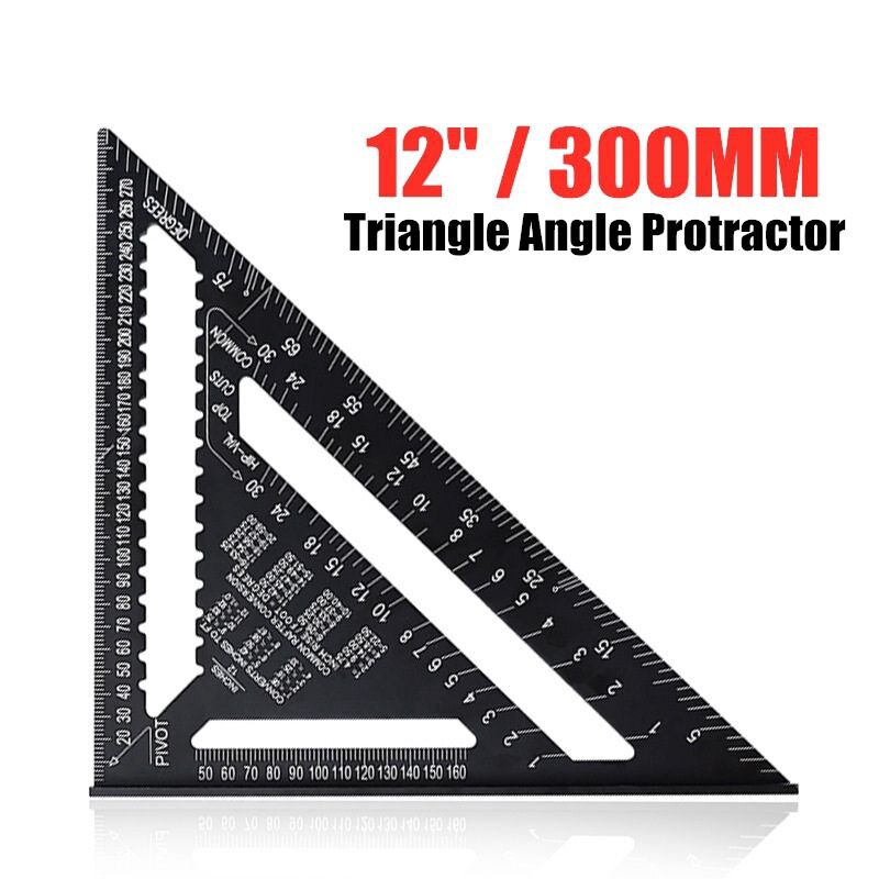 12 inch Metric Aluminum Alloy Triangle Angle Ruler Protractor Woodworking Measurement Tool 30.5 cm Quick Read Layout Gauge