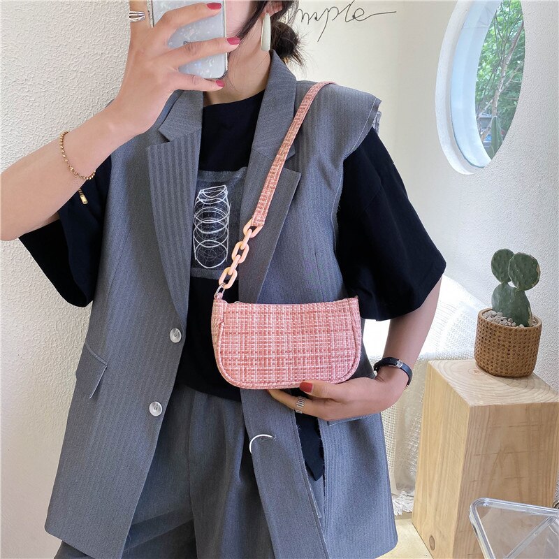 Bolso de hombro Retro , bolso de mano Vintage, bolso Hobos para mujer, Bolso Baguette femenino de lona, Mini Bolsa subaxilar femenina