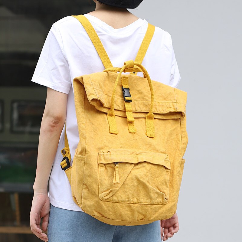 Vintage tvättad denim ryggsäck kvinnor tonåring avslappnad back to school väska kvinnligt tyg mjukt dagligt dagsäck student stor väska