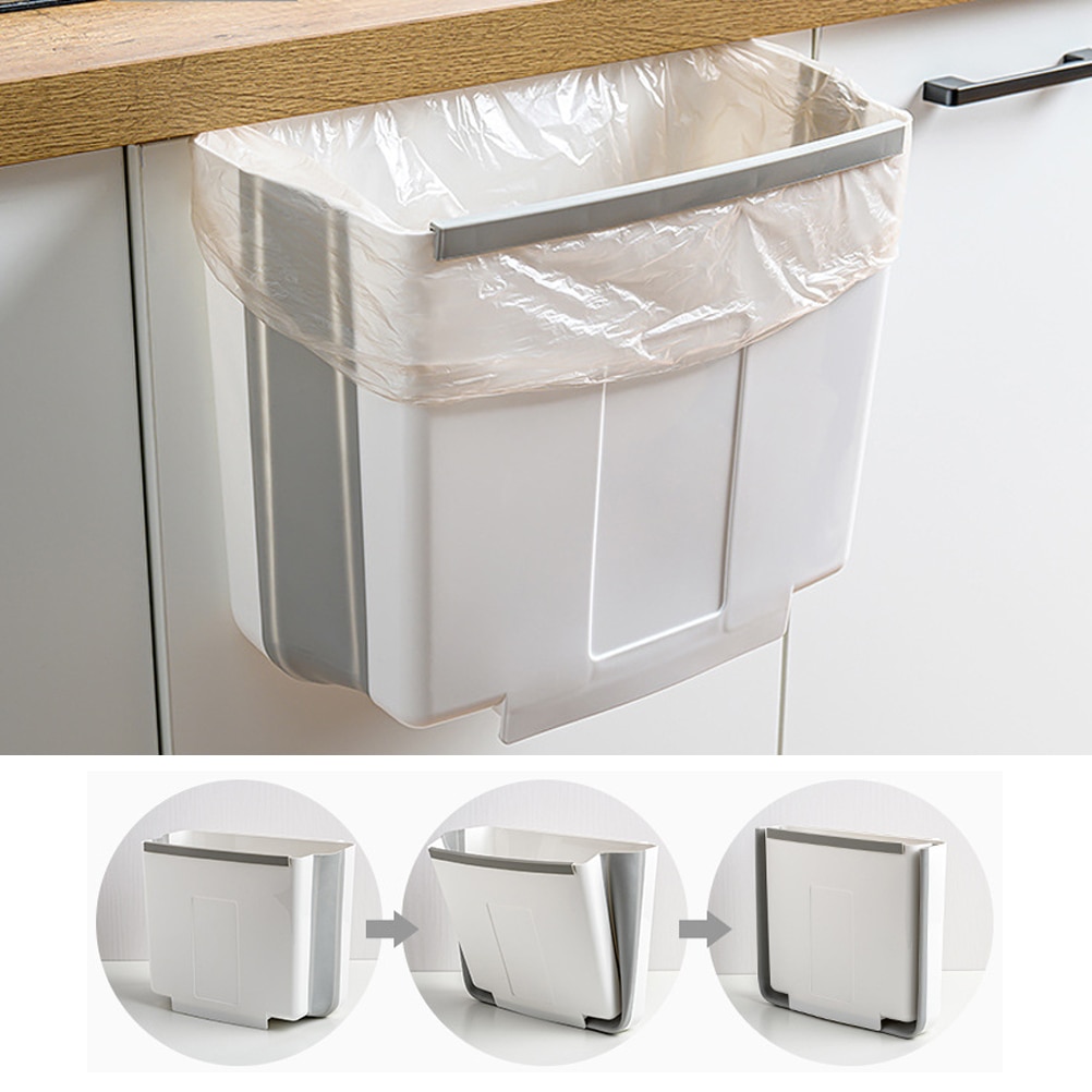 Pliable Poubelle Cuisine Poubelle Suspendue Pliable Poubelle pour Porte D'armoire Voiture Pressage Mural Storeage De Seau
