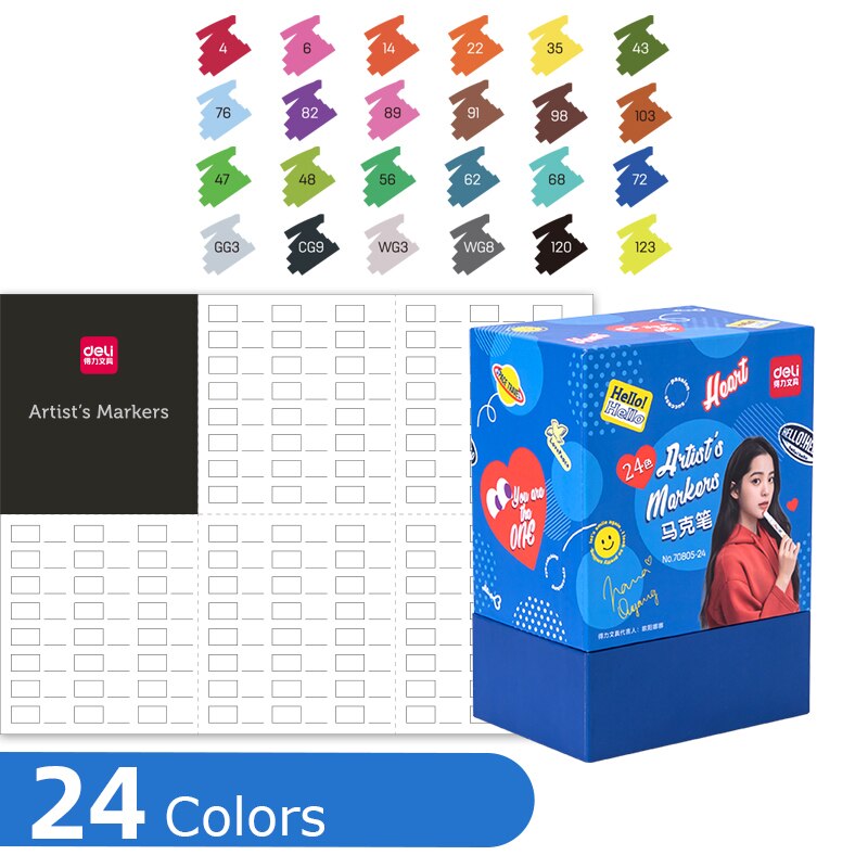 Deli Art Marker Set 24/36/48/60 Colors Dual Tip Art Marker Pens Fine Liner Markers Watercolor Drawing Painting Pen School