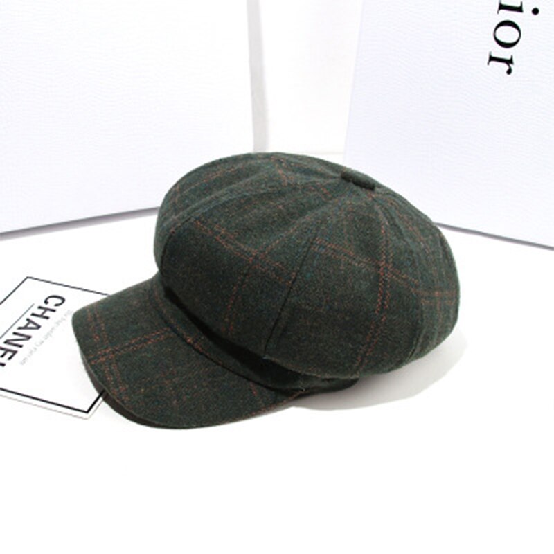 Ladies Octagonal Hat Autumn/Winter Casual Wild Beret Caps Cotton Keep Warm Hat Newsboy Cap Painter Caps Retro Literary Hats: Green