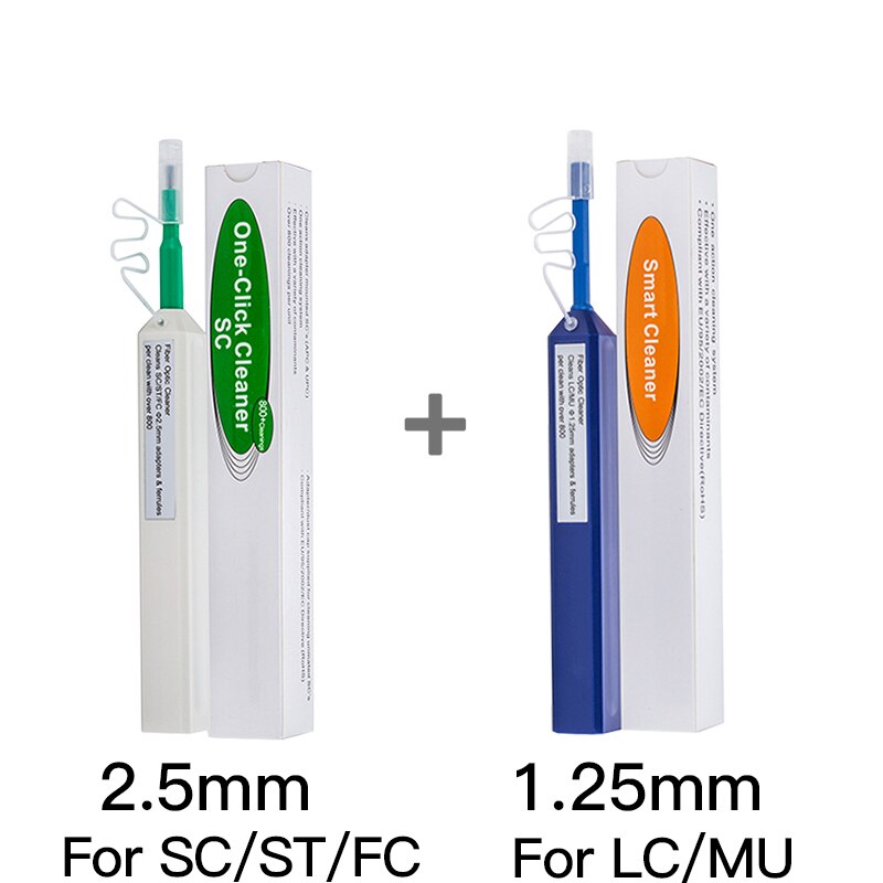 2pcs One-Click Cleaner Optical Fiber Cleaner Pen Cleans 2.5mm SC FC ST and 1.25mm LC MU Connector Over 800 Times