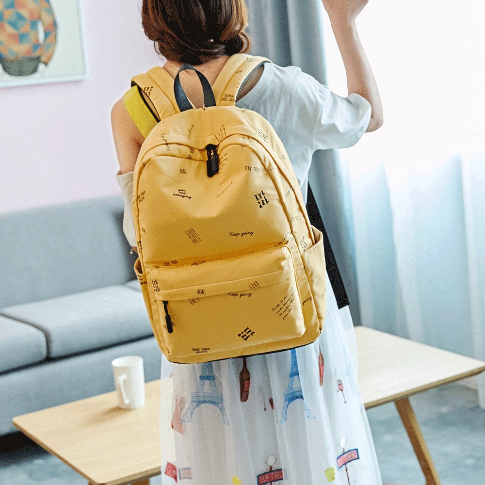 Waterdichte schooltas voor studenten, middelgrote schooltas, gele rugzak met letterprint, meisjes, tiener, universiteitsbenodigdheden, boekentas
