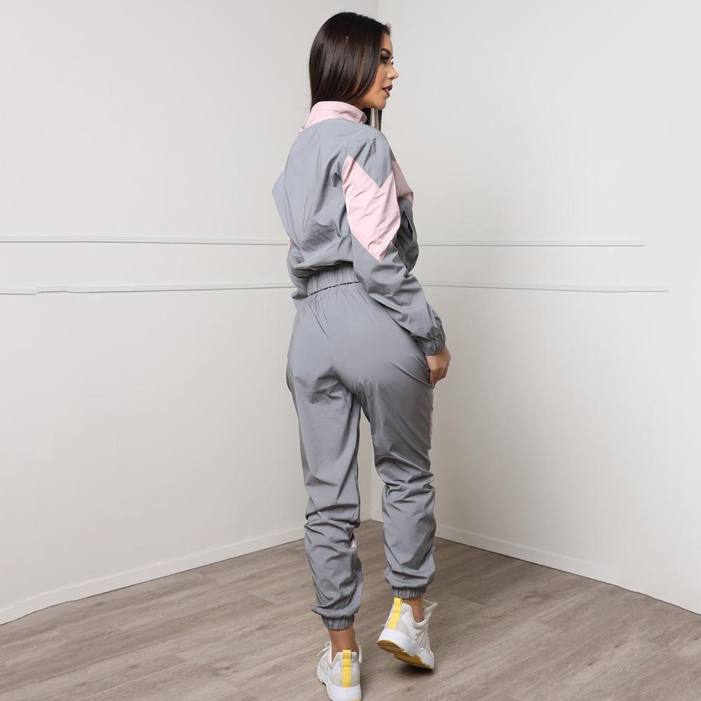 Autumn High Streetwear Reflective Clothing Casual Ladies Trendy Luminous Turndown Collar Jacket And Long Pants