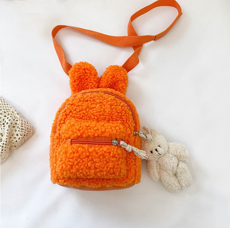 Children's Plush Multi-Functional Kids Backpack Girls Lovely Rabbit Ears Shoulder Bag 3D Cartoon Animal Backpack: rabbit orange