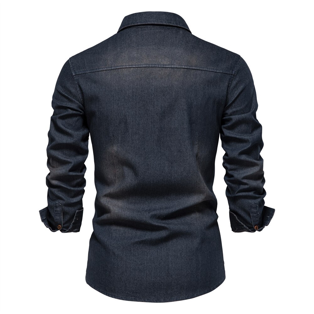 AIOPESON camisa vaquera de algodón elástico para hombre manga larga camisas vaqueras de para hombres corte ajustado informal ropa de para hombre