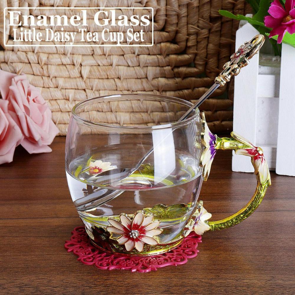 Emalj glas kopp speciell transparent kristall carve mönster för vatten te kaffe hem dricka ware bröllop