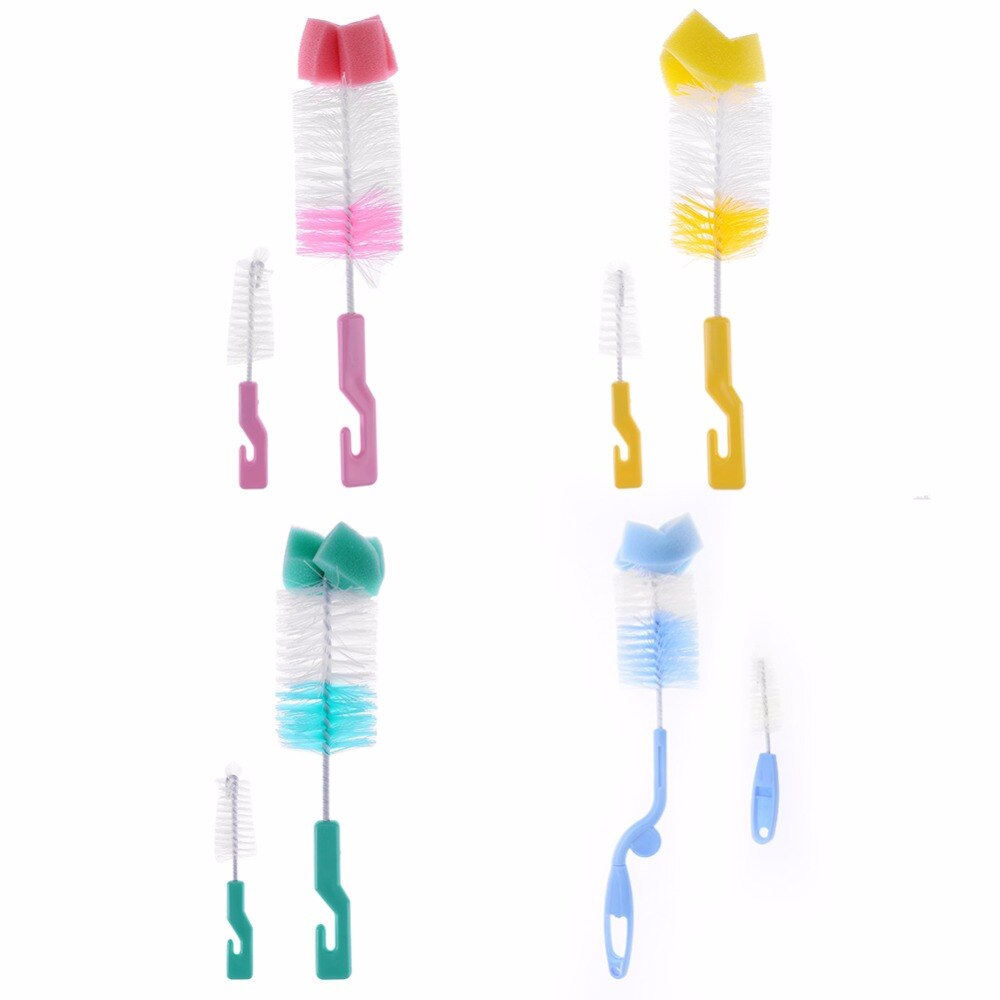 Baby Bottle Brush Nipple Brush 360-degree Rotating Head Cleaning Sponge Cup Brush Kit 2pcs/set