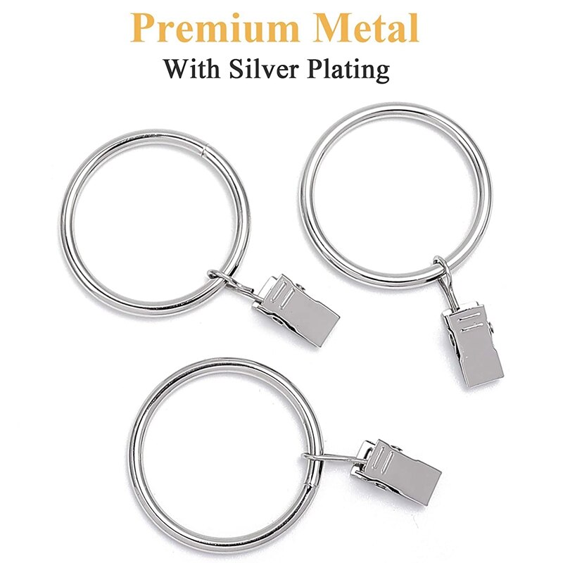 1.38 tums gardinringar med klämmor, metalldraperiklämmor ,100 st (svart)