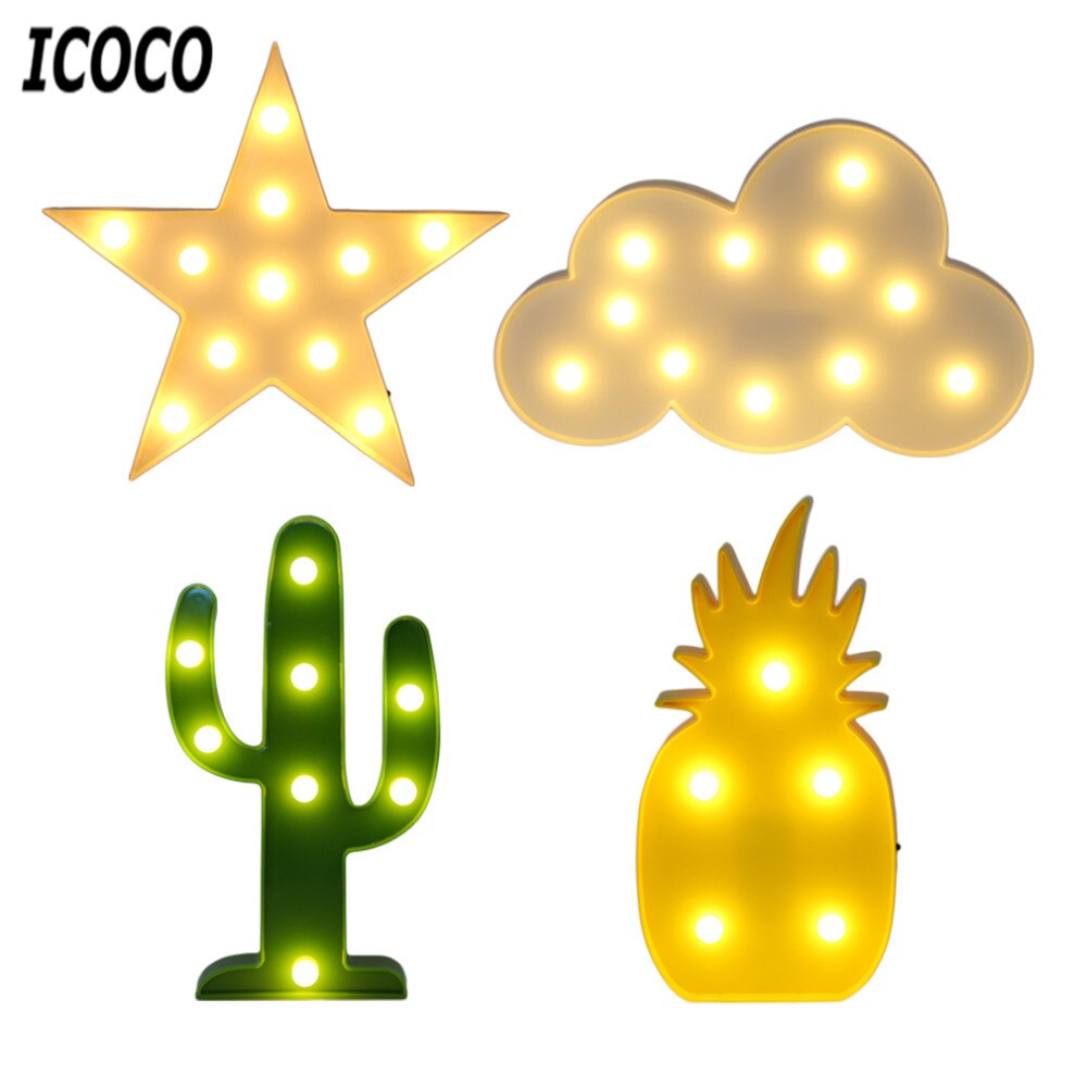 ICOCO 1pcs 3D LED Plastic Lamp Licht Romantische Nacht Lamp Tafellamp LED Nachtlampje Thuis Kerst Decoratie