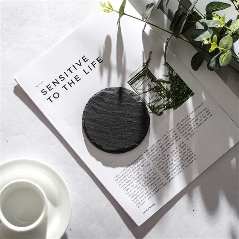 Ardesia Sottobicchieri in Pietra Bordo Piatto da Portata per La Torta dolce sbarra Rotondo Nero Naturale di Pietra bere sottobicchiere Cucina pad