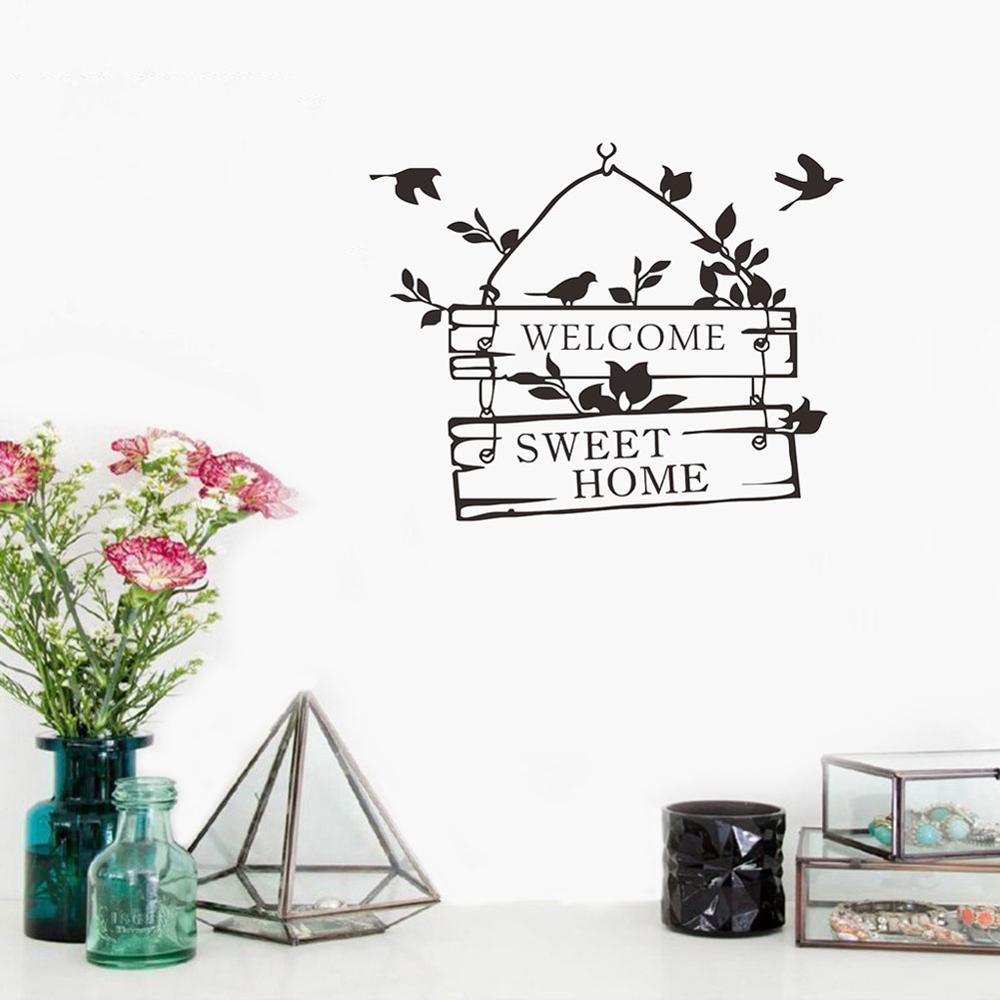 Welcome Sweet home Wall Sticker Little bird flower vine living room home decoration Mural art Decals wallpaper door stickers