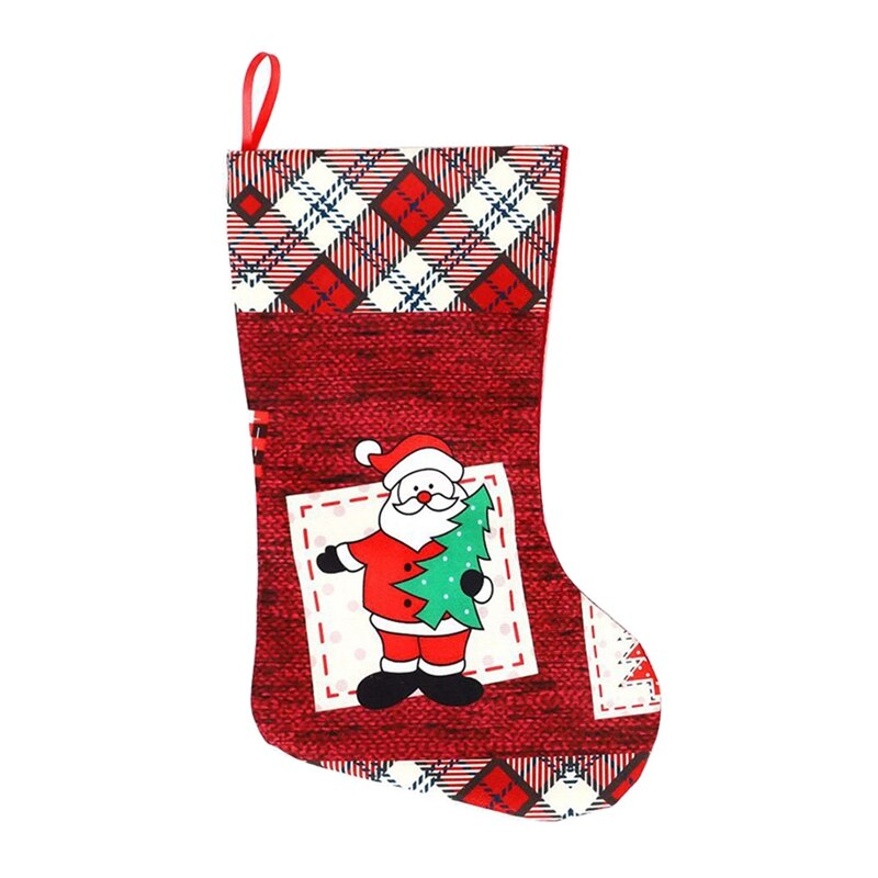 Weihnachten Strümpfe, Plaid Manschette Kamin Weihnachten Baum Hängen Strümpfe für Familie Dekor: dunkel khaki