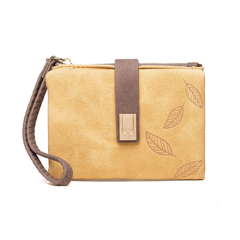 Matte Pu Leather Women Wallet Small Zipper Coin Purse Short Ladies Wallet Wristlet Women Purse Female Coin Pocket Card Holders: Yellow