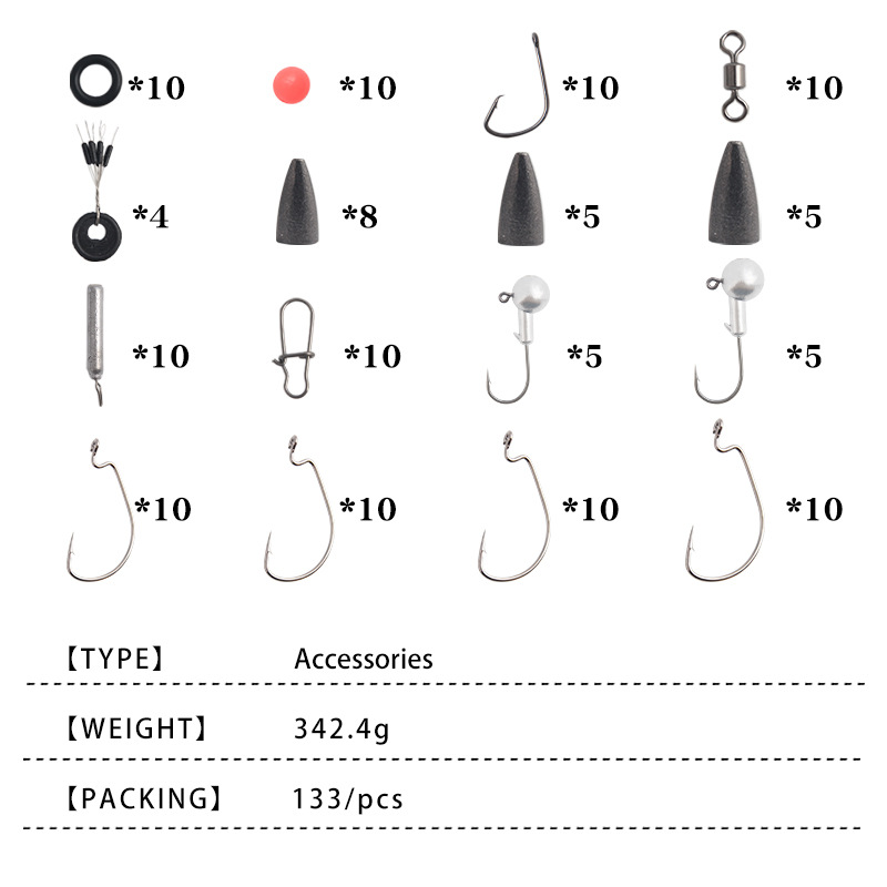 Fishing Accessories Kit Set Including Jig Hooks Shot Hook, Casting Sinker Weights, Fastlock Snap, Fishing Line Beads Tackle