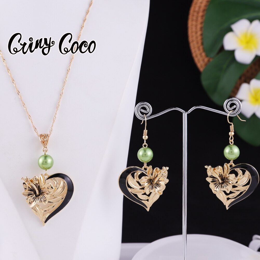 Cring Coco Herz Anhänger Halskette einstellen Hibiskus Blumen Ohrringe Halskette Trend hawaiisch Schmuck setzt für Frauen