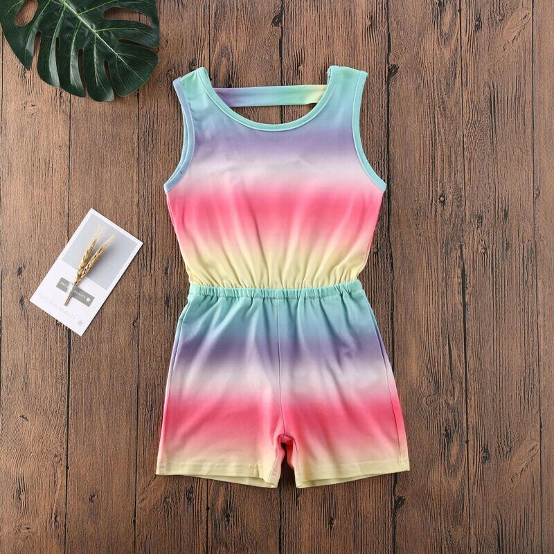 Capretti di estate Del Bambino Vestiti Delle Ragazze Senza Maniche Arcobaleno Pagliaccetto Della Tuta Prendisole Abiti Bambini Tute e Salopette
