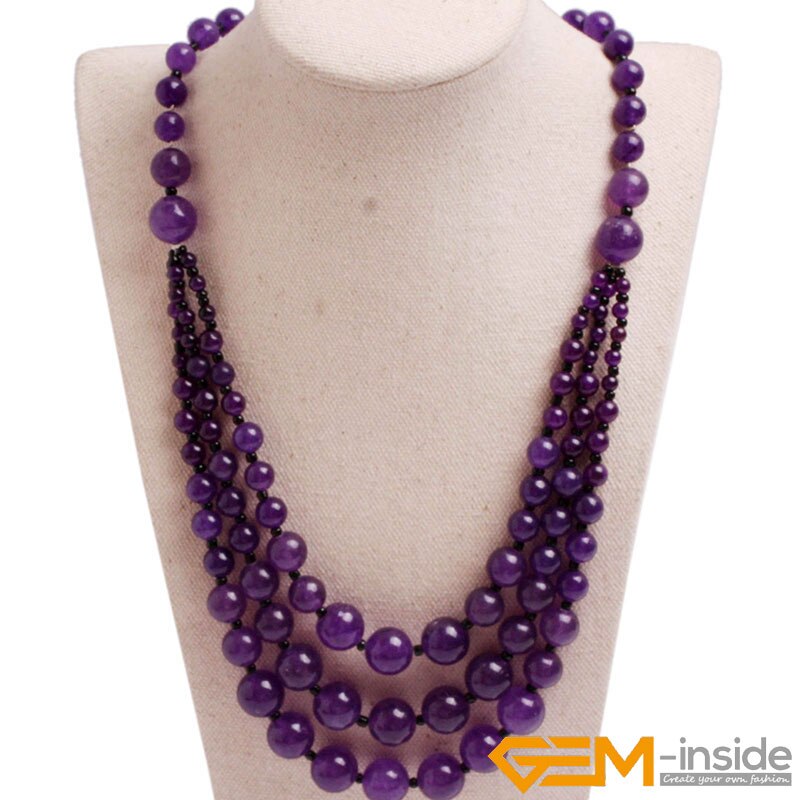 Handmade 8-12mm Beaded Stone Necklace Jewelry 19 inch DIY Long Necklace Jewelry For Women: purple jade