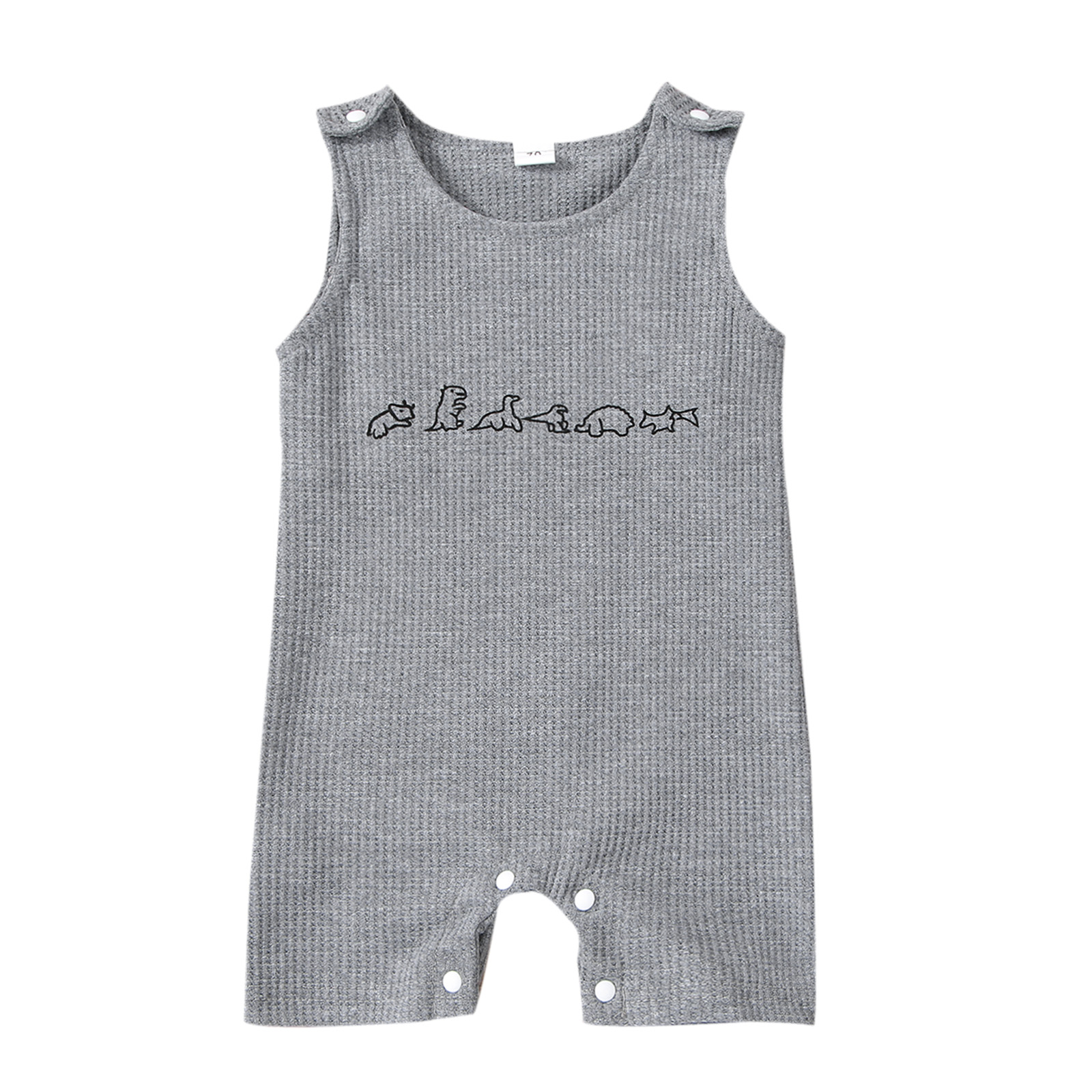 0-18M Baby Boy pagliaccetto senza maniche girocollo dinosauro stampato abbottonato pantaloni corti body per abbigliamento estivo per bambini: C / 3M